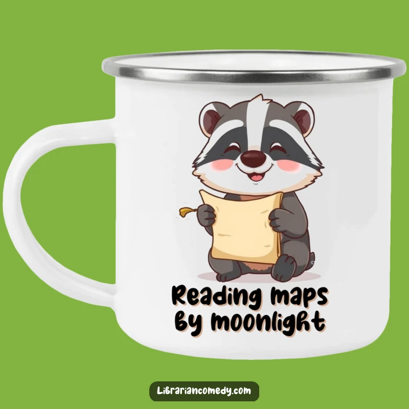 Funny Badger Scroll Camping Mug - Comical Woodland Companion for Outdoor Tales