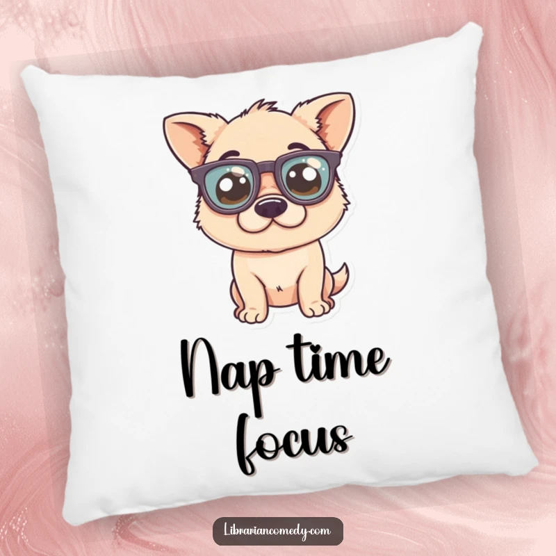 Funny Pillow: A charming dog comically wearing giant glasses, adding a touch of humor and sweetness to any pillow arrangement.