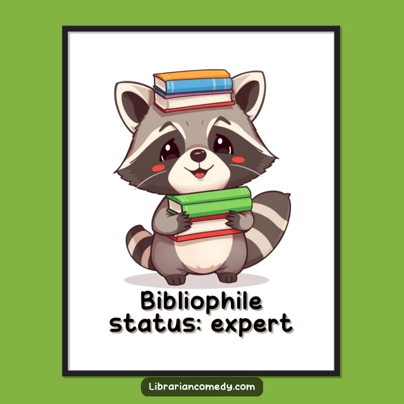 Funny Raccoon Poster - Comical Book Balancing Art for Whimsical Wall Decor