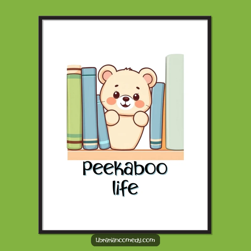 Funny Bear Cub Bookshelf Poster: Cute Wall Art, Ideal Humorous Gift for Kids' Rooms