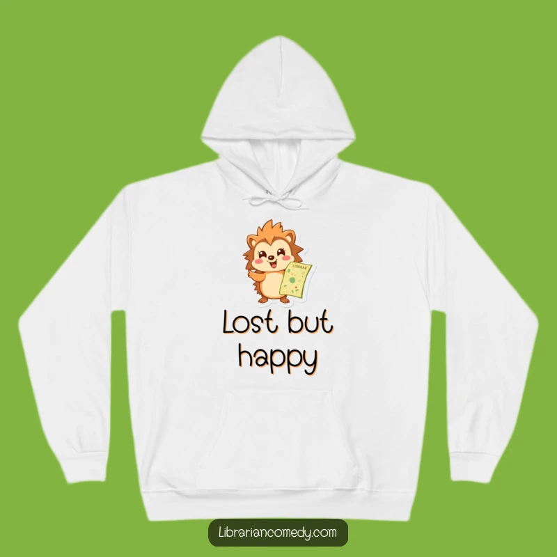 Funny Hedgehog Library Map Hoodie: Cozy Exploration, Great Book Lover Gift