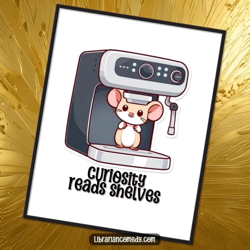 Funny Free Printable Wall Art: A curious mouse peeks from behind a bookshelf, adding a touch of wonder and charm.
