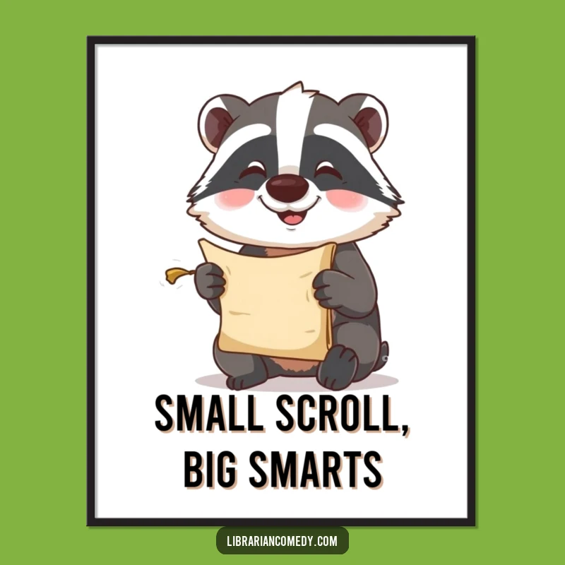 Funny Free Printable Wall Art: Badger Reads Small Scroll, Quirky Downloadable Decor