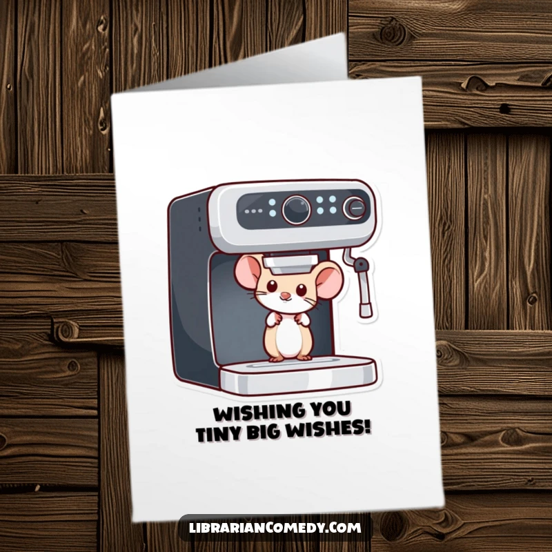 Funny Free Printable Birthday Card: A curious mouse peeks out from behind a stack of books, adding a touch of whimsy.
