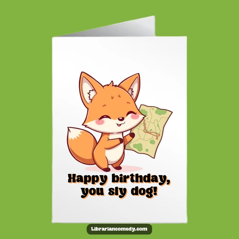 Free Printable Fox Birthday Card: Adventurous Map Fox Downloadable Gift for Explorers