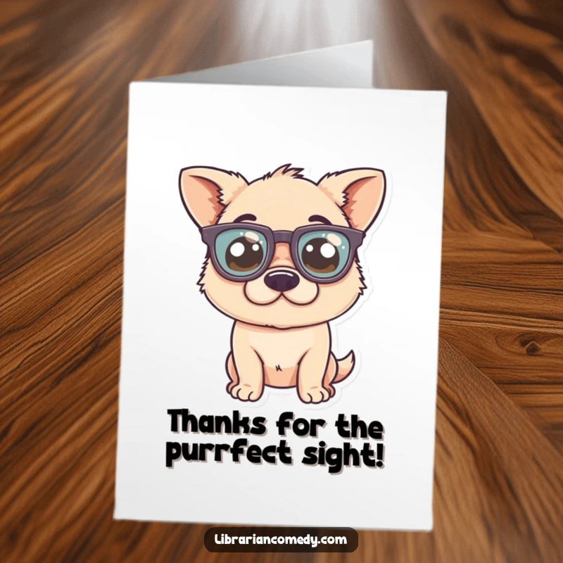 Funny Free Printable Thank You Card: A dog wearing oversized glasses, looking gratefully at the recipient.