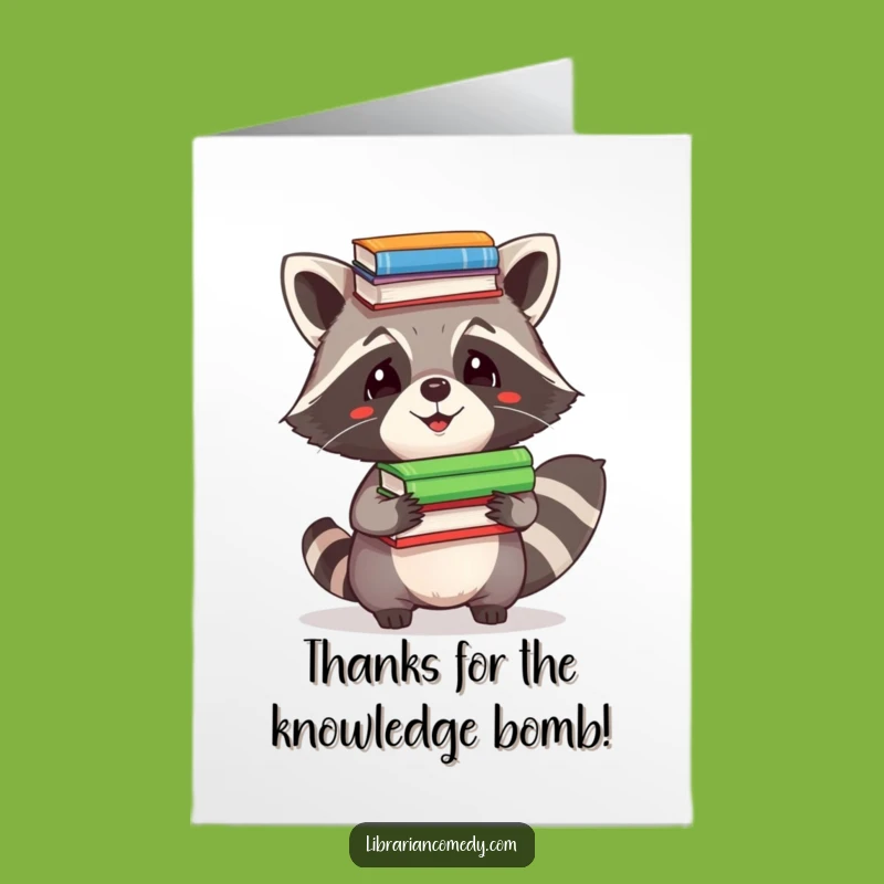 Free Printable Thank You Card: Raccoon Book Balance Gratitude, Downloadable Humor