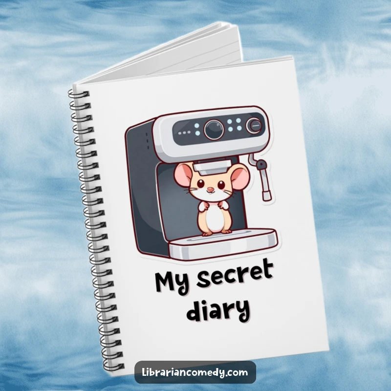 Funny mouse notebook depicting a curious mouse peeking from behind a bookshelf, ideal for jotting down notes and literary insights.