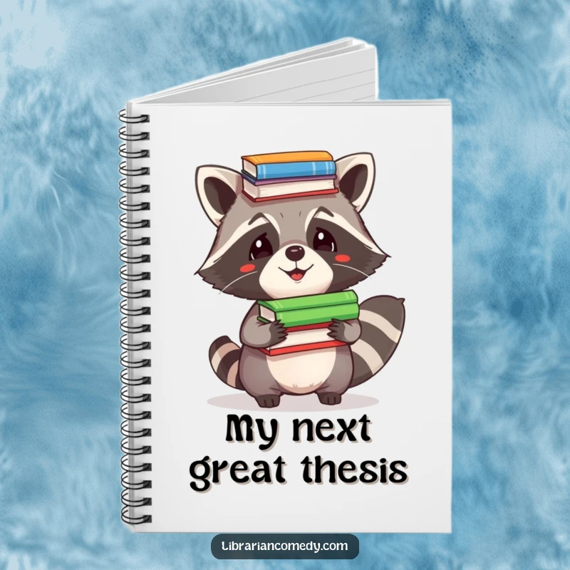 Funny Notebook: A clever raccoon comically balancing a stack of books on its head, ready to take notes and share wisdom.