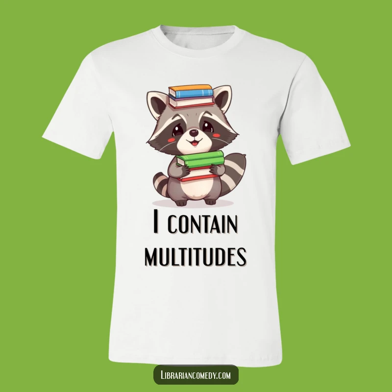 Funny Raccoon Balancing Books T-Shirt - Comical Animal Tee for Laughs